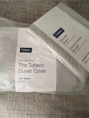 CASPER The Sateen Duvet FULL Cover & pillow cases (light grey) brand new